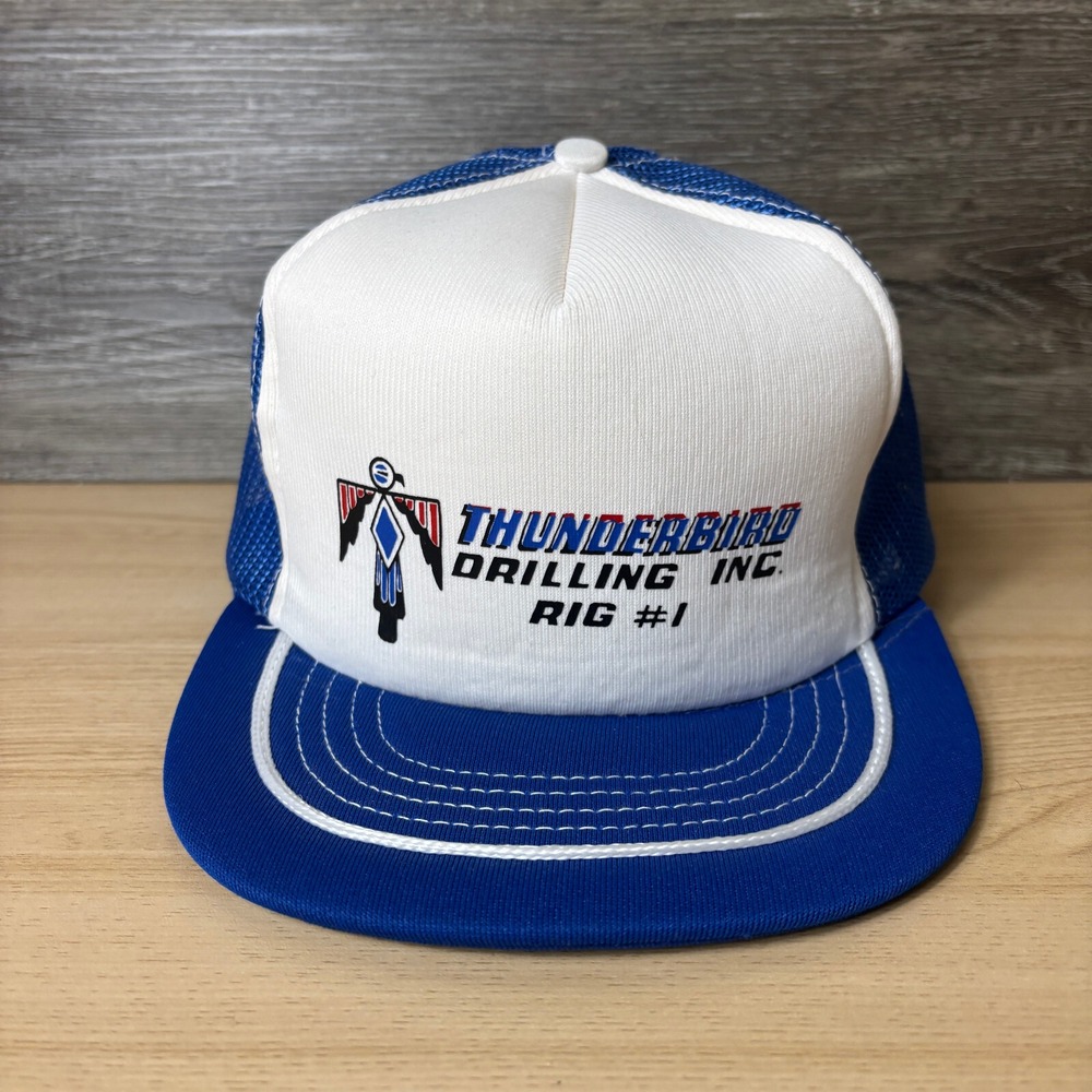 Vintage Thunderbird Drilling Hat Cap Snap Back Blue Rope‎ Trucker Adjustable